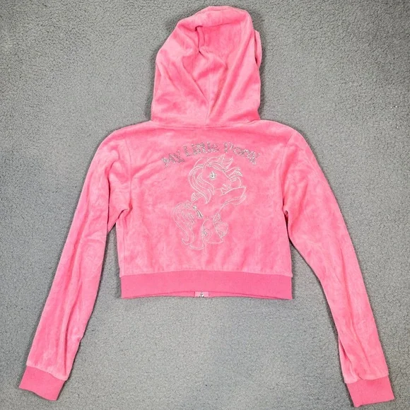 Dolls Kill My Little Pony Velour Cropped Track Jacket Women's M Pink Rhinestone - Picture 11 of 14